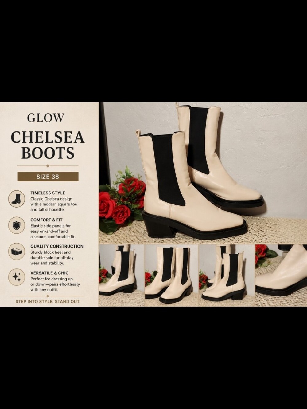 GLOW Chelsea Square Toe Tall Boot 38